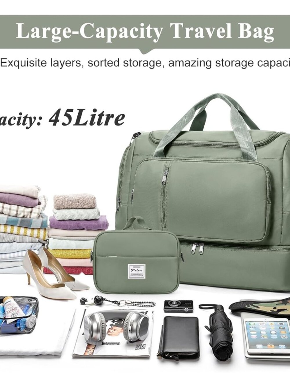 Travel Duffle Bag with Shoes Compartment,Overnight Weekender Bags for Women | Ca - Picture 3 of 8